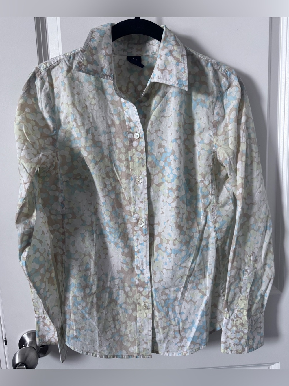 GAP Women’s Pastel Blue, Beige & Cream Printed Dress Shirt-XS Classic
